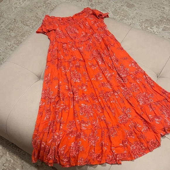 Free People Barclay Red/Orange Floral Dress - Picture 1 of 2